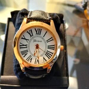 New geneva watch with roman numerals & black band